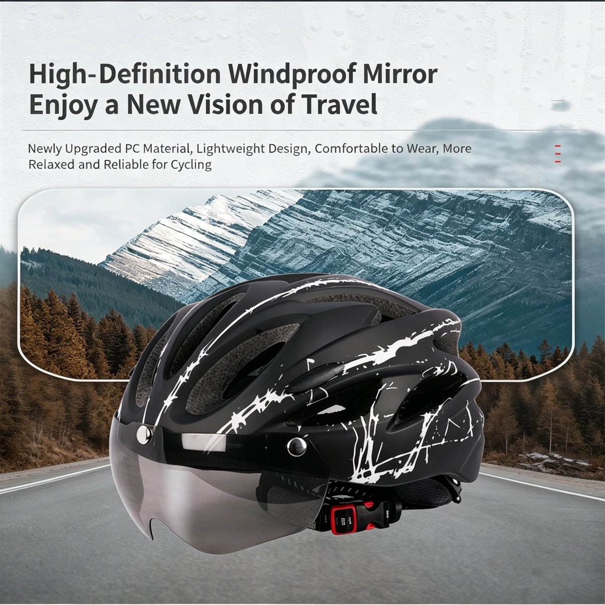 Fietshelm – Motorhelm – Met magnetische bril – Fietshelm voor volwassenen – Verstelbaar – Hoofdomtrek 59–62 cm – Unisex – Geschikt voor mountainbiken en wielrennen – Zwart – foto 4
