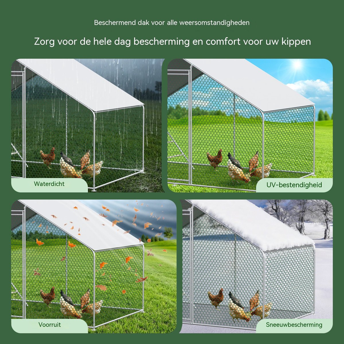 Kippenren - kippenhok metaal - Kippenverblijf - Verzinkt Metaal - Waterdicht Dak - Veiligheidsslot - Tuin - 300x400x200cm - Inloopren - Zilver thumbnail 4