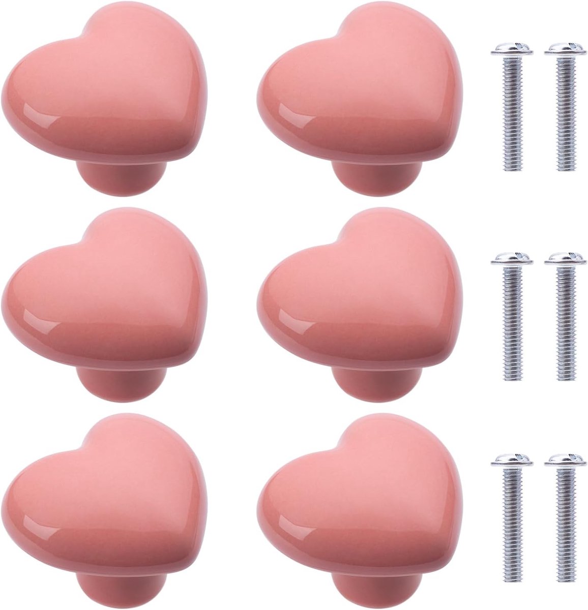 Meubelknoppen Set - Keramiek Hartvorm Handgrepen - 6 Stuks - Glad Oppervlak Met Schroeven - Voor Kinderkamer En Keuken Kast - Rood