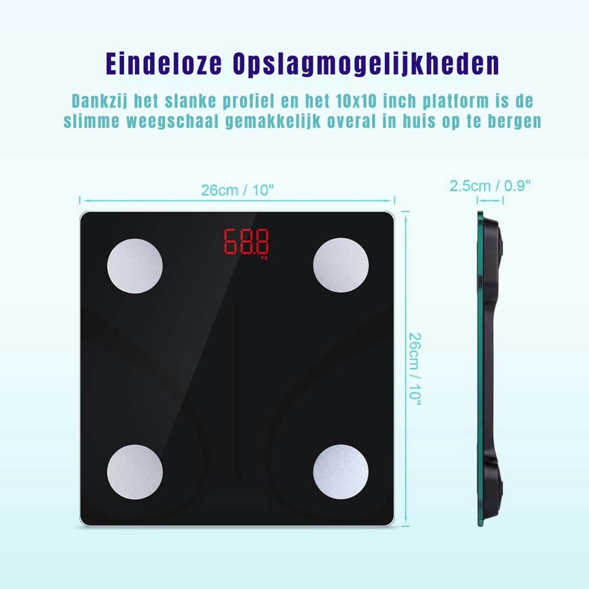 YOR® Weegschaal - Digitale Weegschaal - Digitale Weegschaal Personen - 26cm x 3cm x 26cm; 100 g