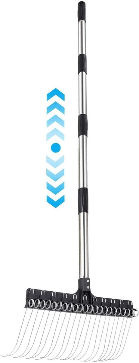Gazonhark Verstelbaar - Bladhark Tuin - Gazon Onderhoud - Uitschuifbare Steel - Tot 160 cm - Zwart