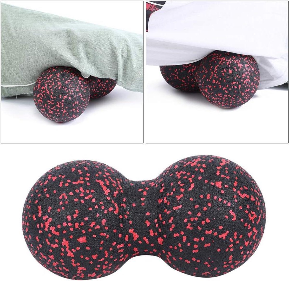 Massagebal - Fitnessbal - Spierontspanning - Middelhard EPP Schuim - 24x12cm - Rood Zwart
