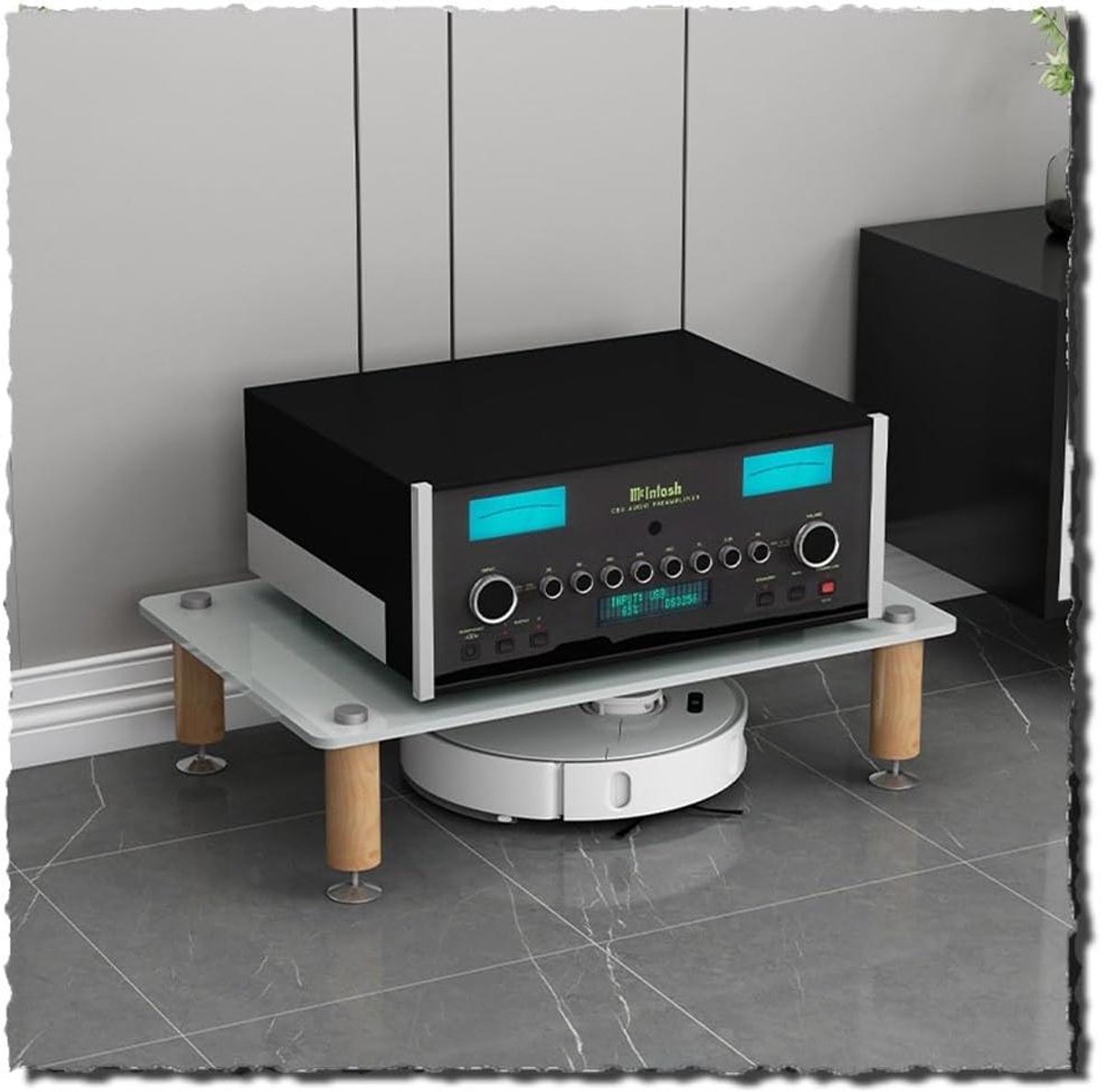 Glazen HiFi-rek - Audiomeubel Stereo - Media Opslag - Verdikt Gehard Glas - 14cm Hoog - Wit