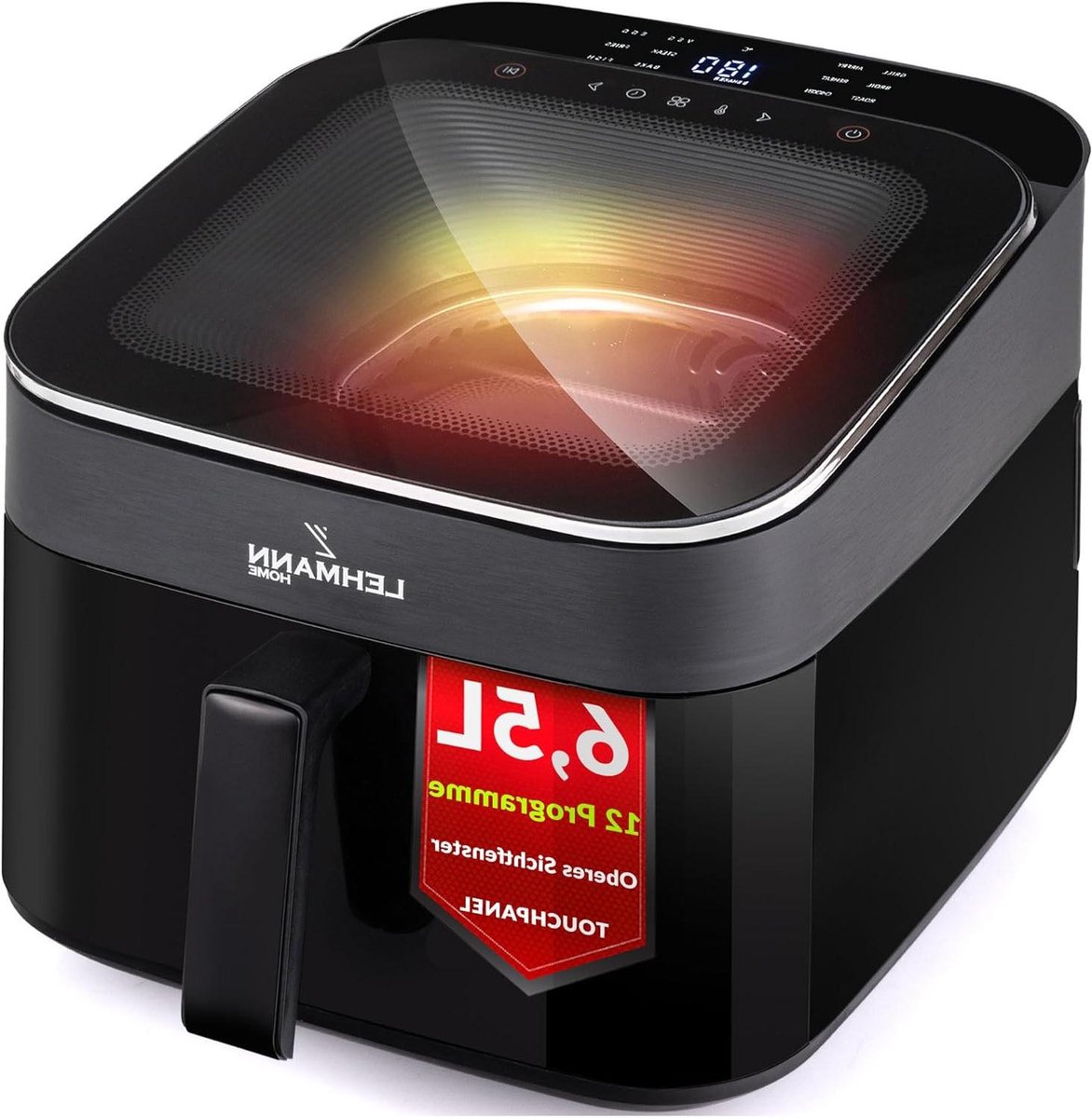 Heteluchtfriteuse - Airfryer Pan - Gezond Koken - Panoramisch Kijkvenster - 6.5 Liter - Zwart