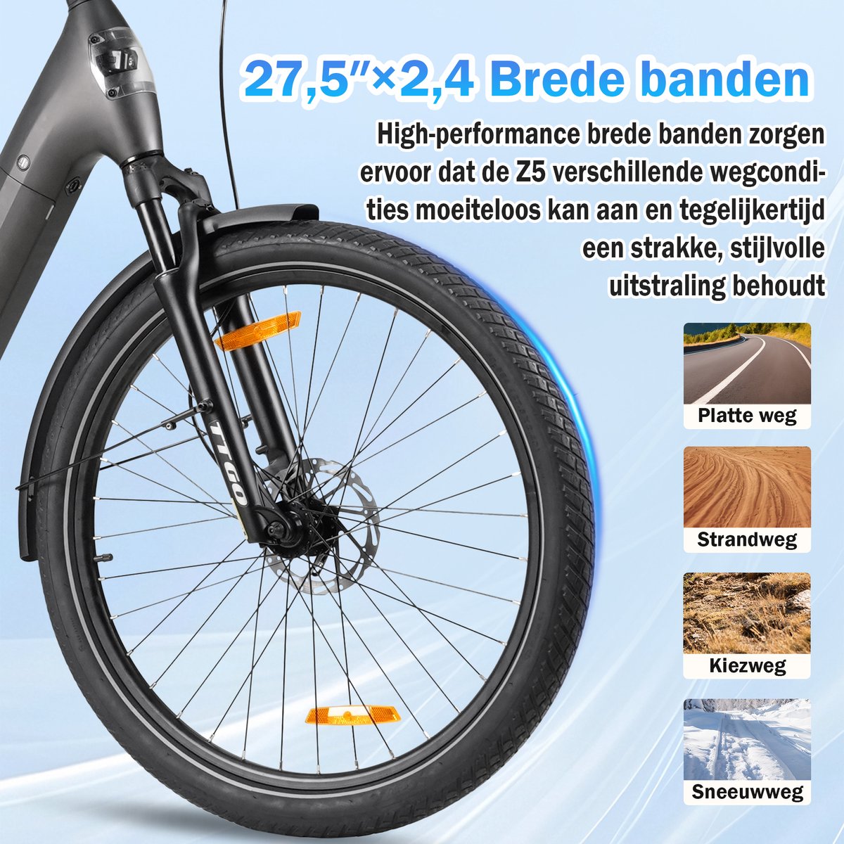 TTGO Z5 Elektrische Fiets - 250W Motor - 36V18Ah Accu - 27.5 Inch Banden - Max Snelheid 25km/u - Max Bereik 110-130km - Shimano 9 Versnellingen - Bruin thumbnail 3