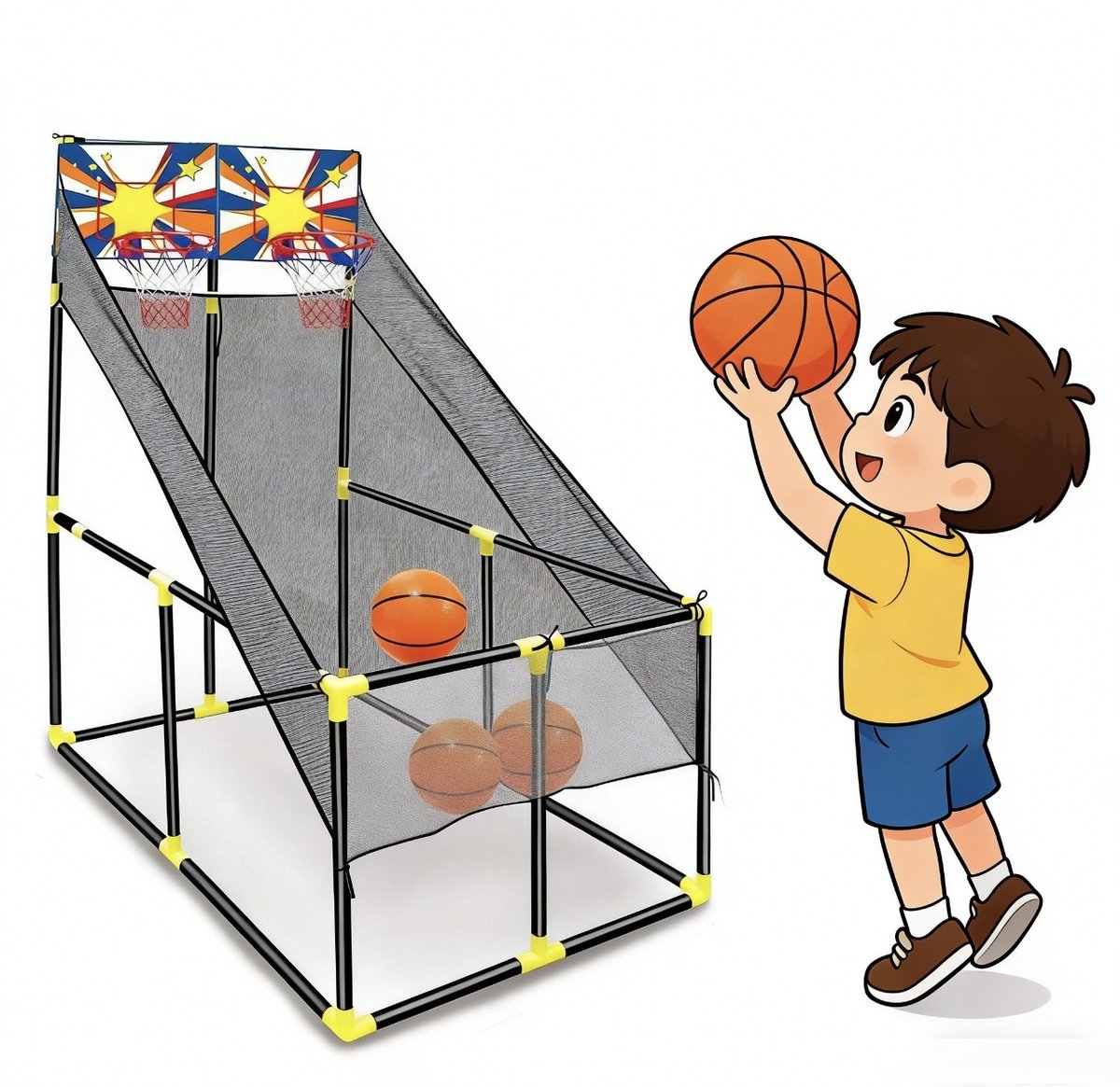 CFY Basketbal Werpspel voor Kinderen – Arcade Basketball Game met 2 Hoops, 1 Bal & Groot Vangnet – Indoor Basketbal Spel – Inclusief Pomp