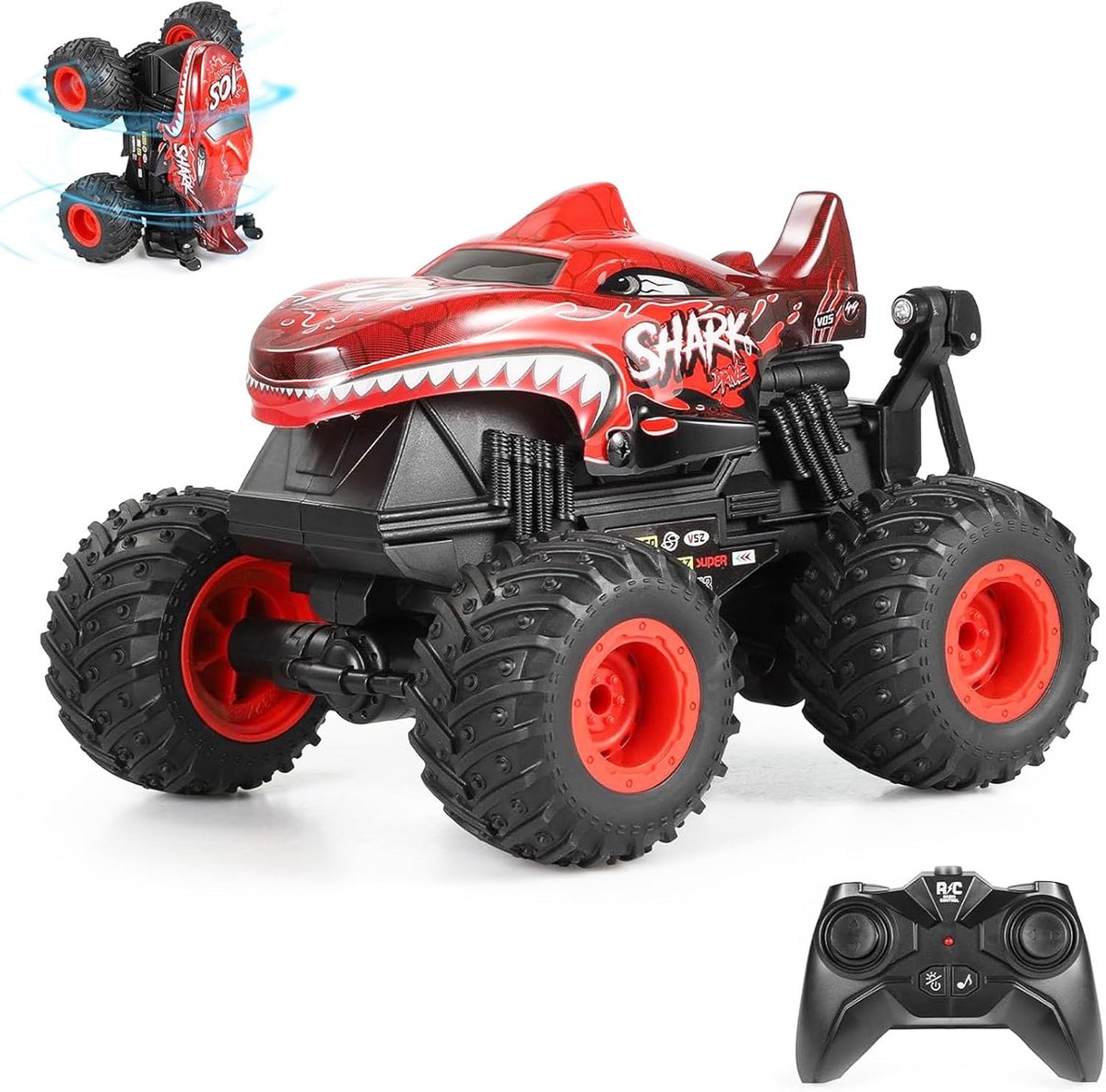 Bestuurbare Auto - RC Auto 360° draaiende - RC Voertuigen - Monstertruck met lampjes en geluid- 1:20 - 20 km/u Muziek en Licht Stunt Auto - 2.4GHz -rood