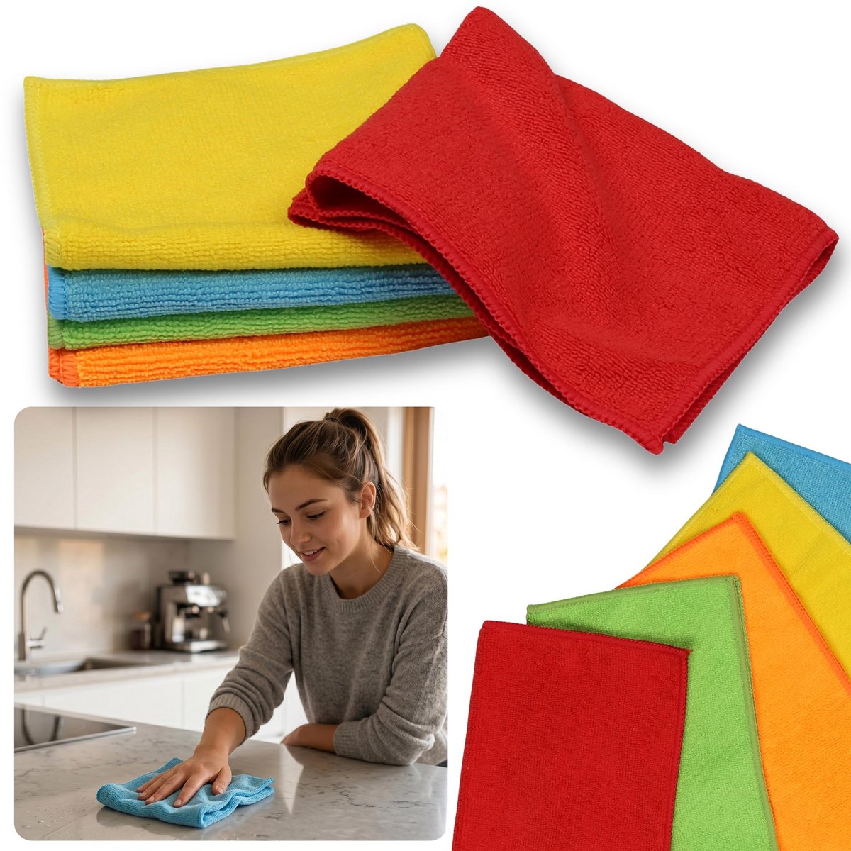 Set kleurrijke microvezeldoekjes, absorberende schoonmaakdoekjes 30x30 cm – 5 stuks