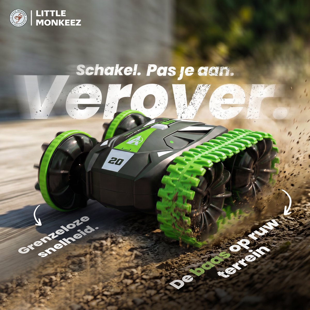 Little Monkeez RC Bestuurbare Auto - Groen - Afstandsbestuurbare Auto - Race Auto Radiografisch - Offroad Afstandbestuurbaar - Waterdicht - Extra Accu — afbeelding 3