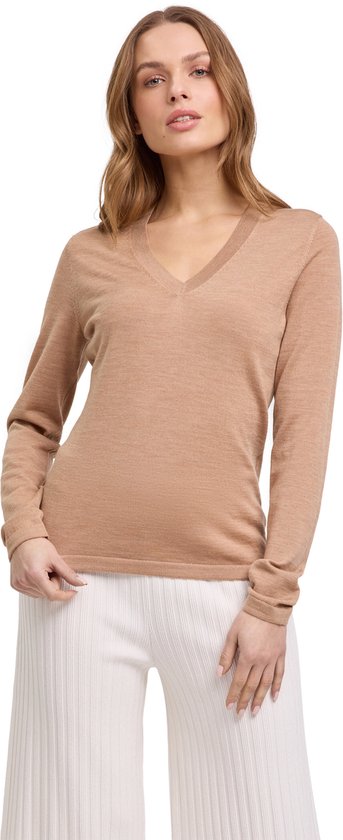 FALKE Basic New Merino V-Neck elegante klassieker wol trui dames bruin - maat XXL