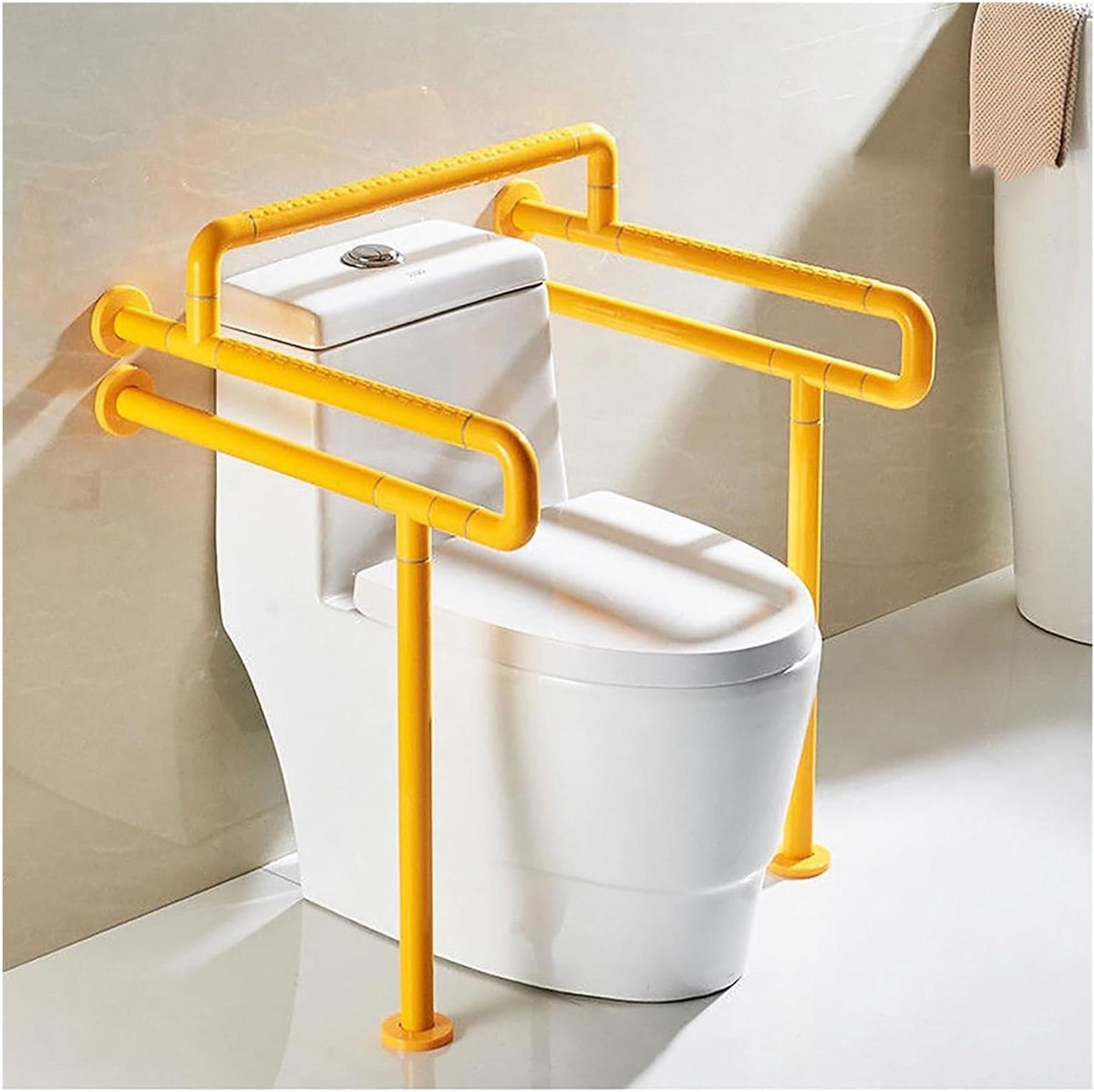 Toiletbeugel met Poot - Veiligheidsbeugel Badkamer - Ondersteuning bij Toilet - Antislip Getextureerde Grip - 60 cm - Geel