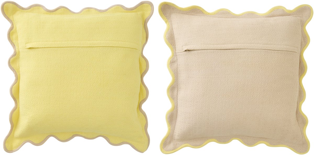 J-Line kussen Geschulpt - katoen - geel/beige - set van 2 Multi