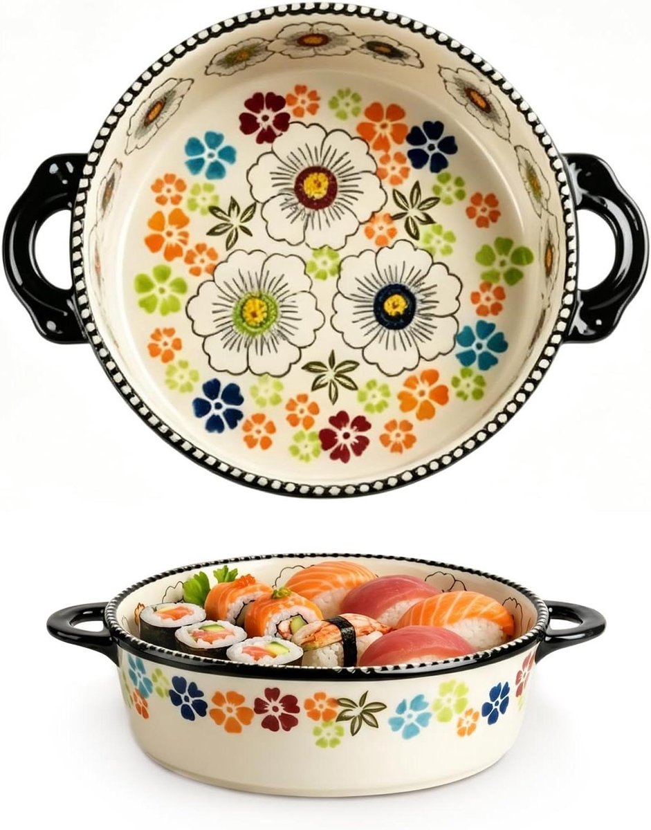 Ovenschaal Rond - Keramische Braadkom - Bakken en Braden - Met Handvatten - 18.5 cm - Groen