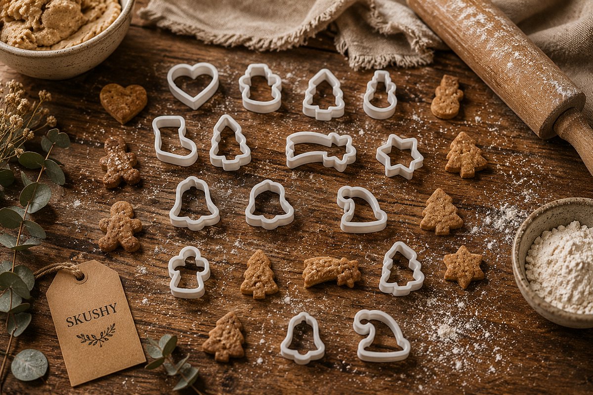 Skushy Mini Koekjesuitsteker Set – Mini Uitsteekvorm Kerst – Kleine Koekjesvorm Set – Mini Fondantvorm Kerst – Uitsteekvorm Peperkoek – Mini Koekjesvorm Hart Ster – Set 10 Stuks
