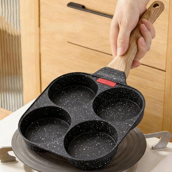 Eierkoekenpan met 4 holtes - Ontbijtkoek pan - Snel ontbijt maken - Temperatuurindicator strip - 21x19 cm - Zwart — afbeelding 4