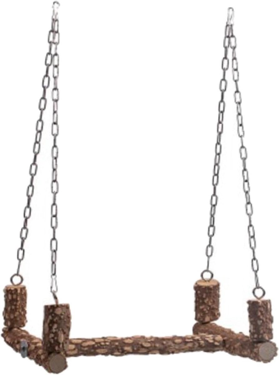 Vogelschommel Speelgoed - Vogelkooi Accessoire - Vogels Vermaken - Bijtbestendig Hout - 38 cm Lengte - Bruin