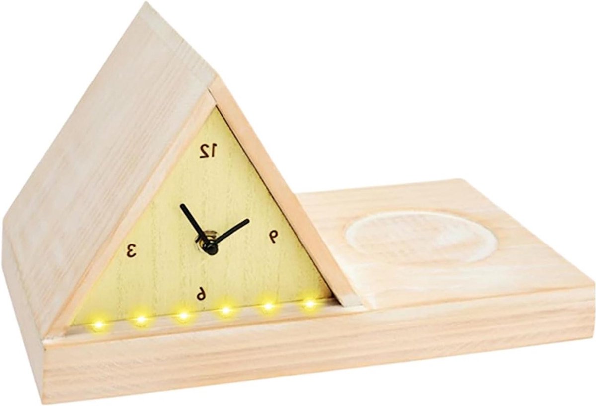 Verlichte wekker - Nachtkastje organizer - Ontspannen lezen - Geïntegreerd ledlicht - 18 cm breed - Natuurlijk hout