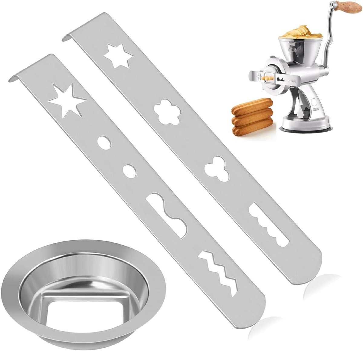 Koekjespers Set - Spuitgebak Accessoires - Bakken Maken - Roestvrij Staal - 8 Vormen - Zilver