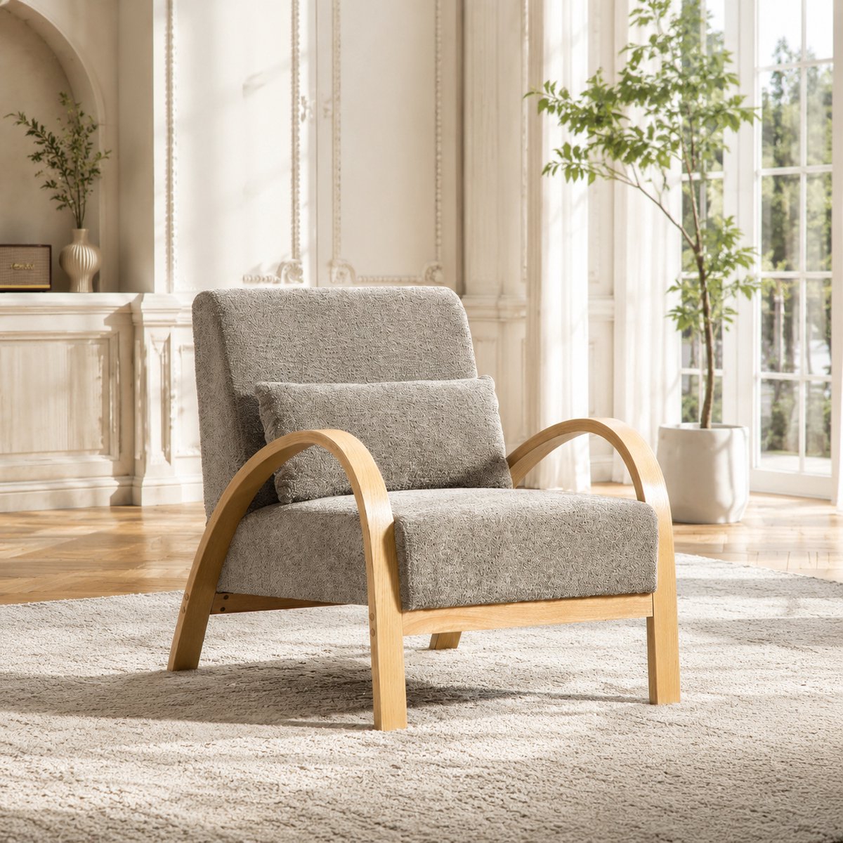 Fauteuil - Comfortabele TV-stoel - Leesstoel - Chenillestof - Zacht zitkussen - Modern design - Geschikt voor de woonkamer, slaapkamer - Grijs