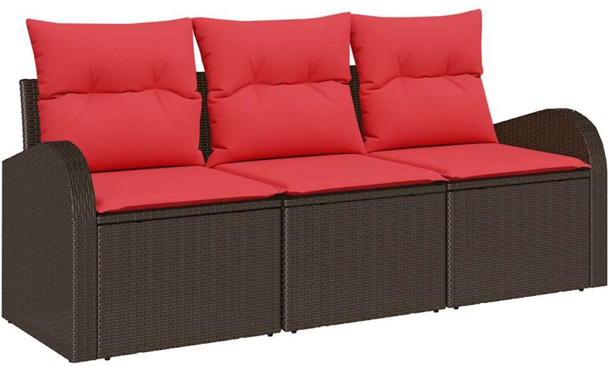 vidaXL - Tuinbank - Set - met - opslag - 3 - pcs - Bruin - en - rood - Poly - rattan