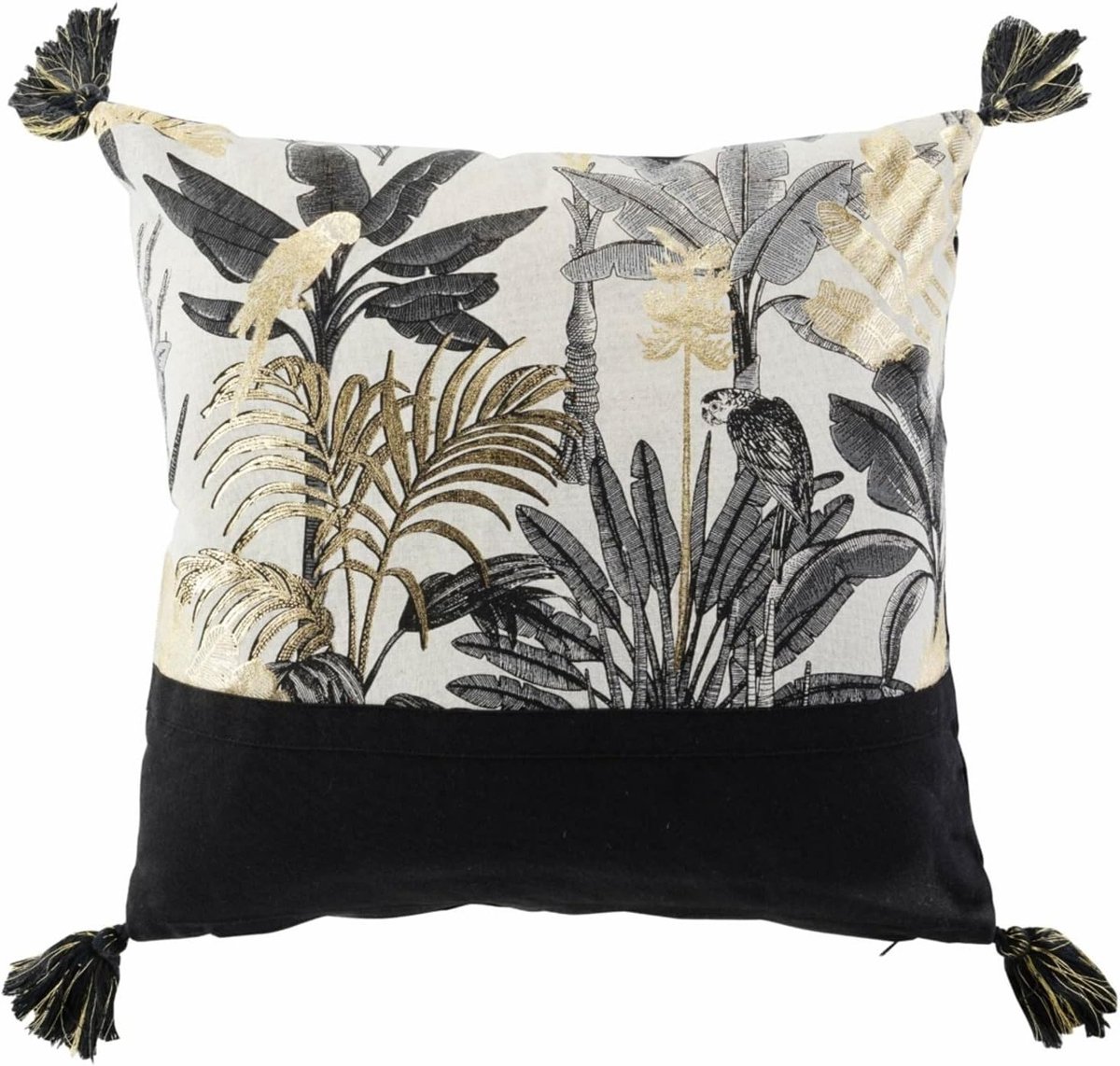 Decoratief Kussen 40x40 cm Zwart Gouden Bladeren Jungle met Rits Inclusief Vulling voor Moderne Bank en Interieurdecoratie