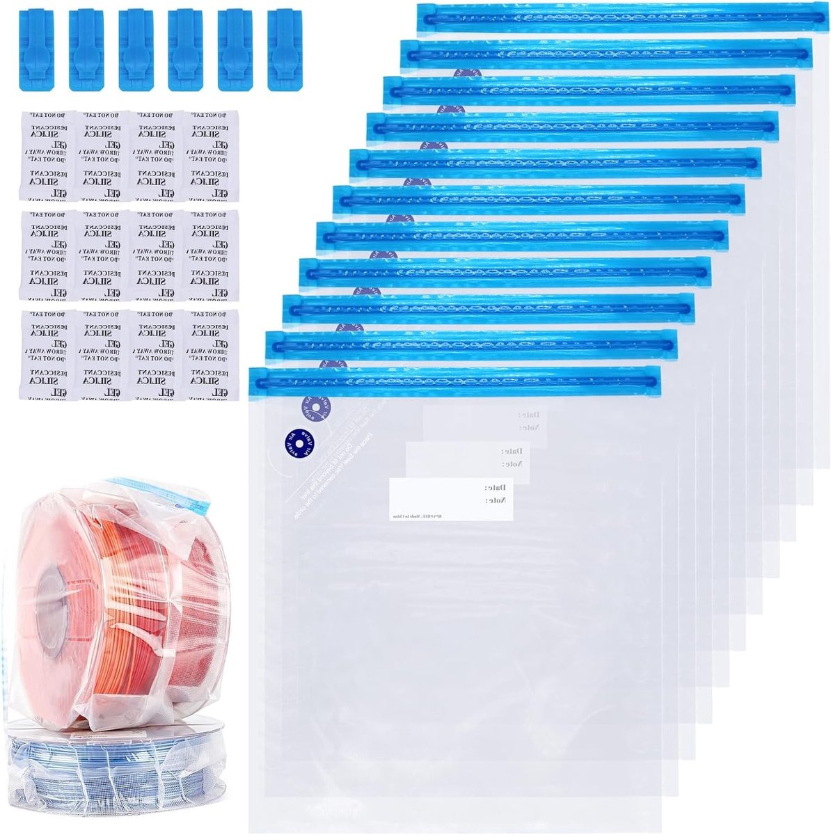 12 Stuks 3D Printer Filament Vacuümzakken voor Filamentopslag, 30x34 cm, met Ontvochtiger