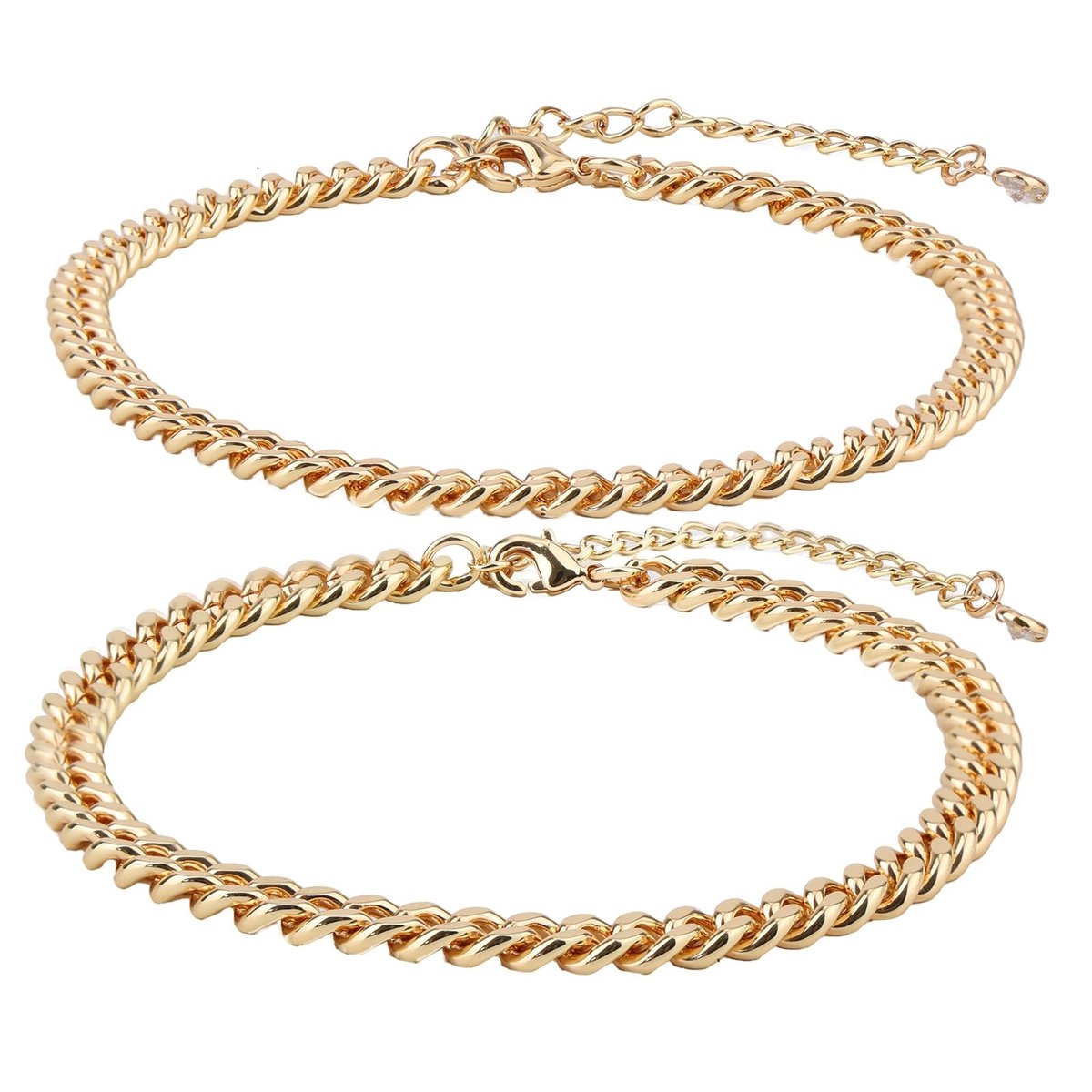 Allecto - Set van 2 Gouden Enkelbandjes voor Vrouwen - Trendy Minimalistische Cuban Link Accessoires