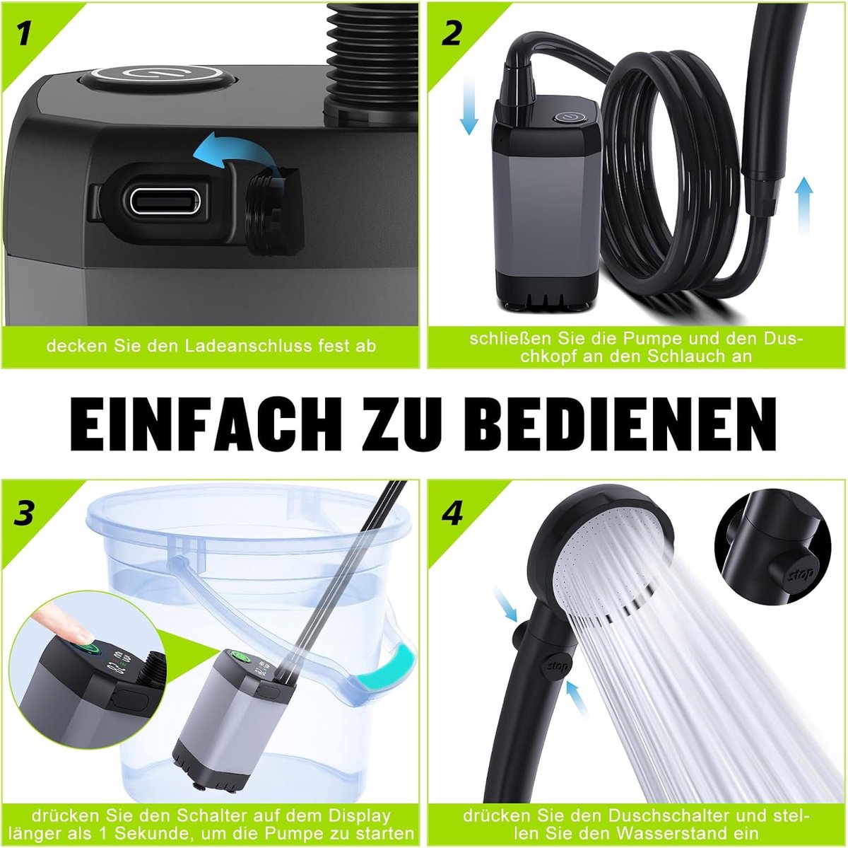 Camping Douche - Buitendouche - Met Temperatuurweergave - Buitendouche Oplaadbaar - Outdoor set - Tuindouche - Draagbare Douche - Mobiele Douche - Voor tuin, autowassen, strand, reizen en huisdieren - Grijs thumbnail 5