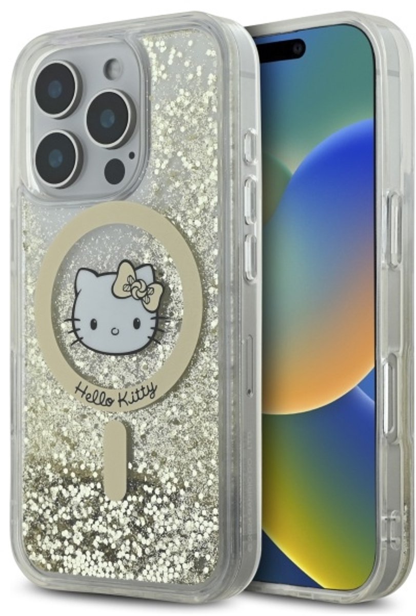 Hello Kitty Serie - Hoes voor iPhone 16 Pro - Wit Goud - MagSafe - Glittereffect
