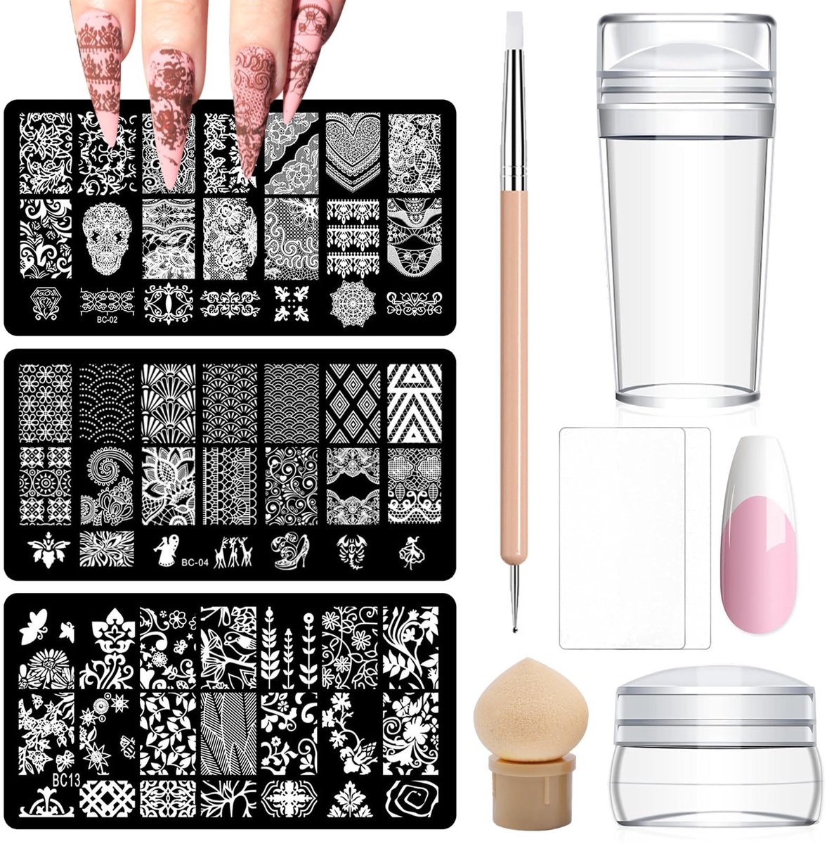 Allecto - 9-Piece Stamp Set - Professionele Nail Art - Inclusief Silikon Pen en Drukplaat - Perfect voor DIY Nail Designs - Geschikt voor Volwassenen