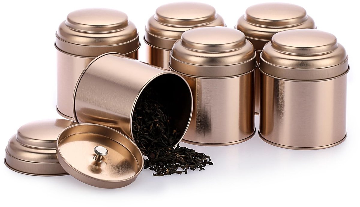 Allecto - Tea Tins - Opslagblikken - Set van 6 - 230ml - Duurzaam met lucht- en vochtdichte afsluiting - Multifunctioneel voor thee, koffie, kruide...
