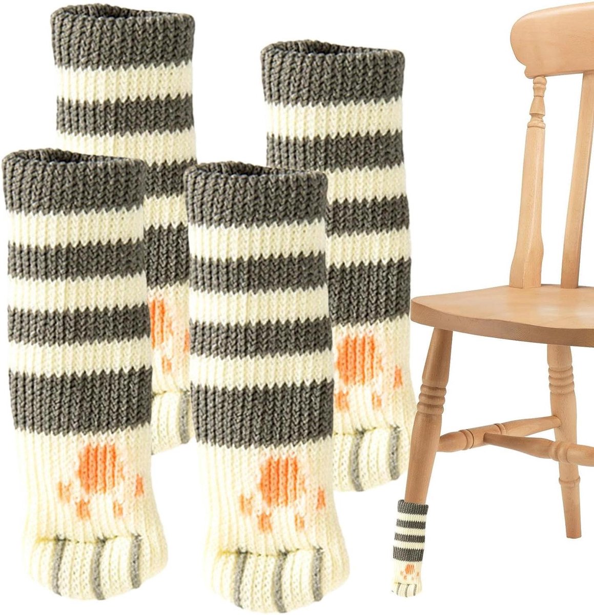 Stoelpootsokken - Meubelbeschermers - Vloeren Beschermen - Schattig Kattenpootdesign - 4 stuks - Bruine strepen