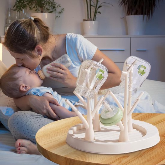 Droogrek Flessen - Flessenhouder Organizer - Babyflessen Drogen - Afneembaar Boomontwerp - 26x22x23cm - Beige — afbeelding 4