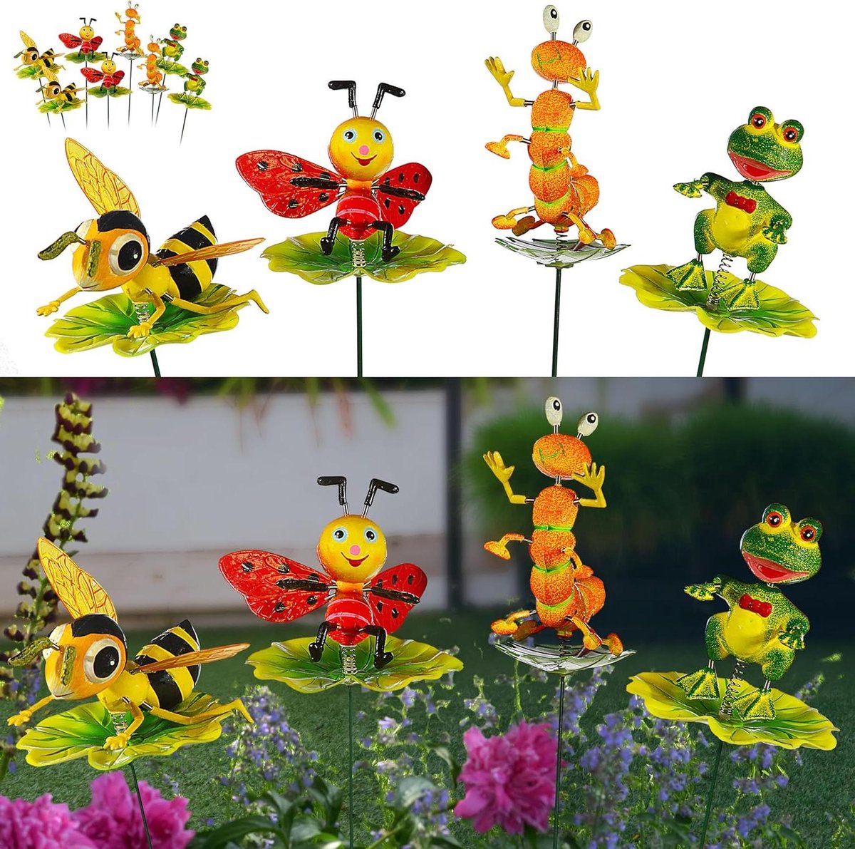 Bloemstekers Dieren - Tuinstekers Decoratie - Bloemen Versieren - Set van 12 - 60 cm - Multicolor