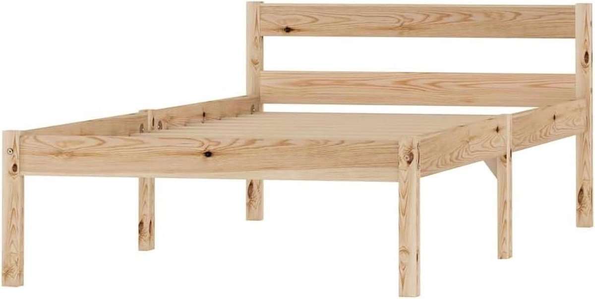 Massief Houten Bedframe - Ledikant Bedombouw - Slaapkamer Inrichten - Stevig Grenenhout - 100x200 cm - Naturel