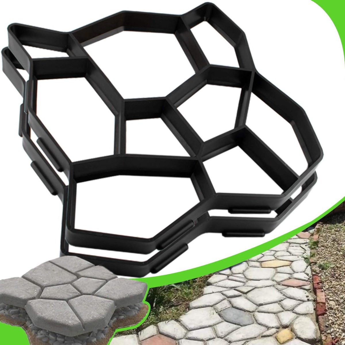 Beton Padmal - Loopbrugvorm Bestratingsvorm - Tuinpad Maken - Herbruikbaar Polypropyleen - 50x50x4.5 cm - Zwart