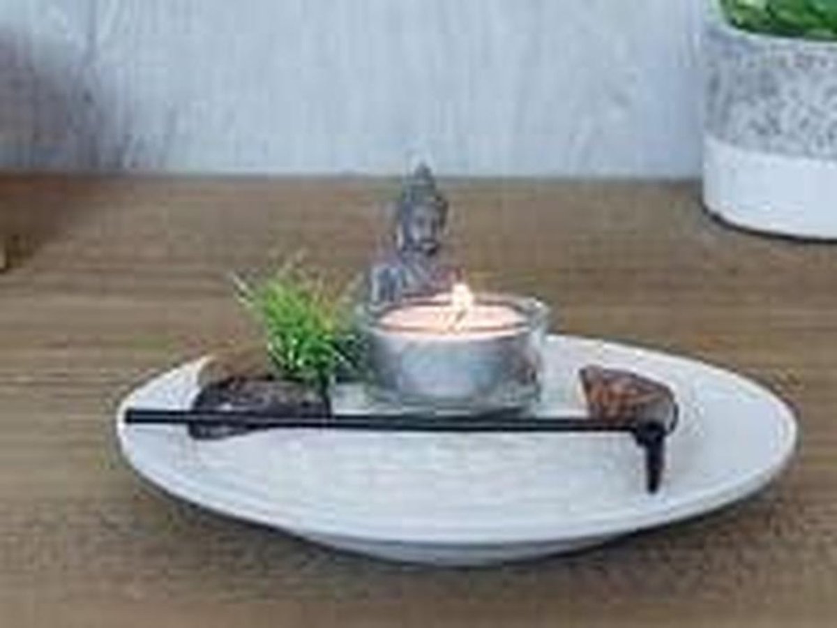 Buddha Zen Tuin - Kaarsenhouder Ornament - Ontspanning Cre i00ebren - Gedetailleerde Meditatie Houding - 16 cm - Wit