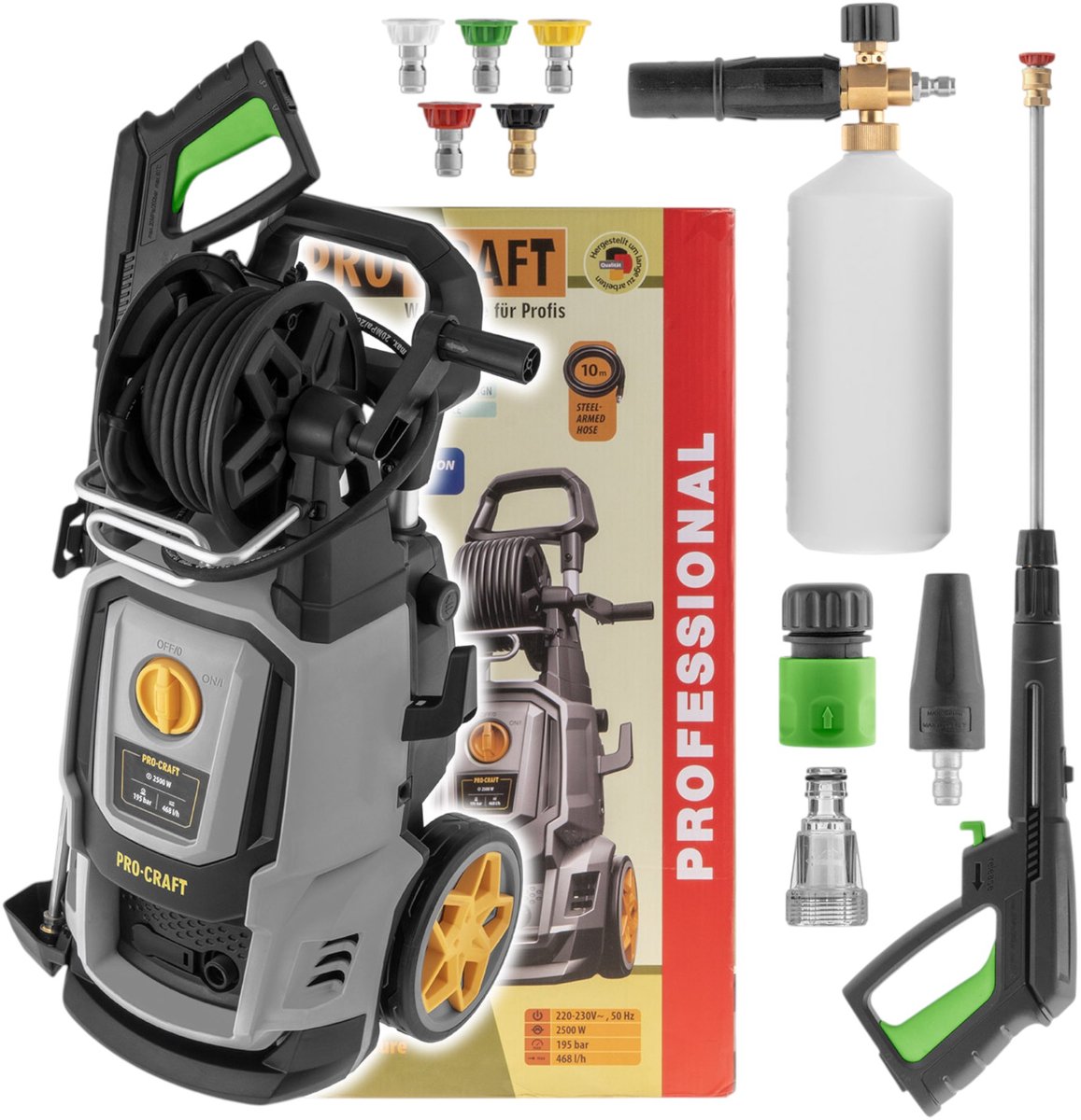 Procraft CW2.5/195 hogedrukreiniger 2500 watt 195 bar 7,8 l/min + accessoires