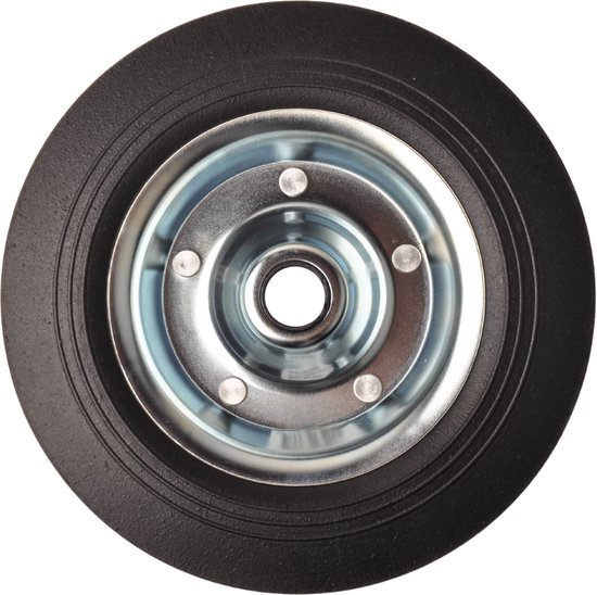 Losse stalen velg met Hard rubberen wiel 200 x 50. Past op neuswiel met buis van 48mm doorsnee. — afbeelding 2