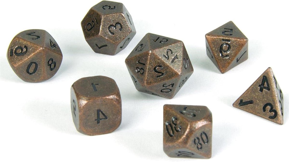 Veelvlakkige Metalen Kubussen - Dobbelstenen Set - Rollenspellen Spelen - Robuust Gepolijst Metaal - 7 Delig - Koper
