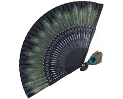 Dailygoody - Bamboeventilator - Opvouwbare ventilator - Elegant design - Pauwenpatroon - Draagbaar voor dansvoorstellingen - Herbruikbaar