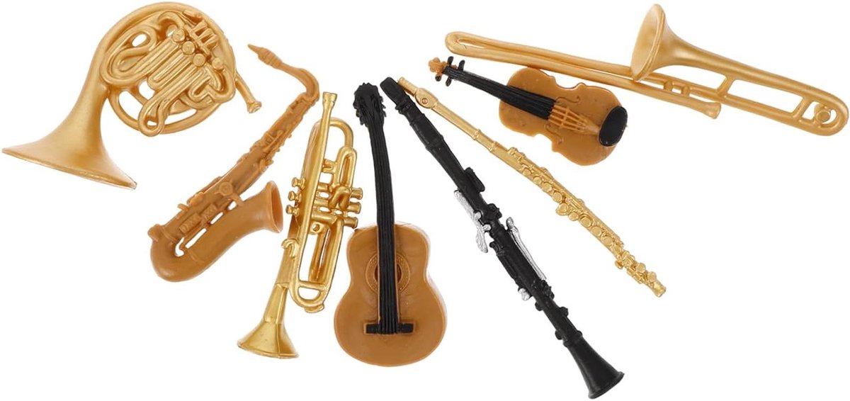 Miniatuur Muziekinstrumenten Set - Decoratieve Instrumenten - Poppenhuis Decoratie - Ingewikkelde Detaillering - 12 cm - Meerkleurig