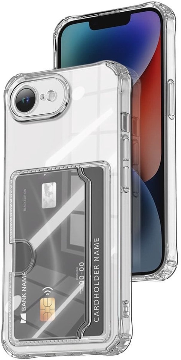 Casety Geschikt voor iPhone 17e / Geschikt voor iPhone 16e TPU Backcover hoesje met kaarthouder - Transparant