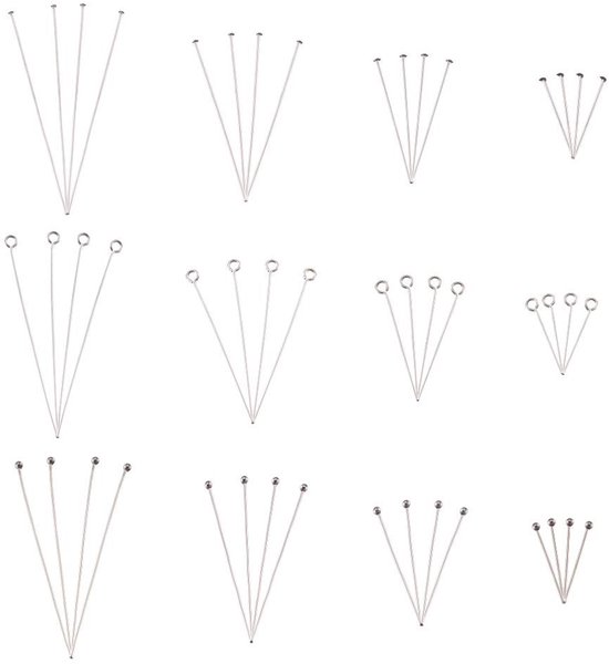 Allecto - PandaHall 720-delige RVS Head Pins Set voor Sieraden Maken - 4 Maten, Open Eye, Ball Head en Flat Head Pins — afbeelding 4