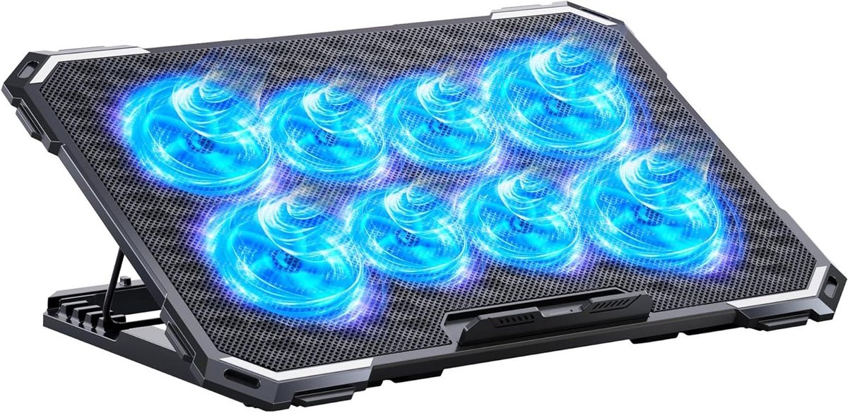 Laptop Koelpad - Laptop Koeler Notebook Cooler - Voorkom Oververhitting - 8 Instelbare Ventilatoren - Tot 17 inch - Blauw