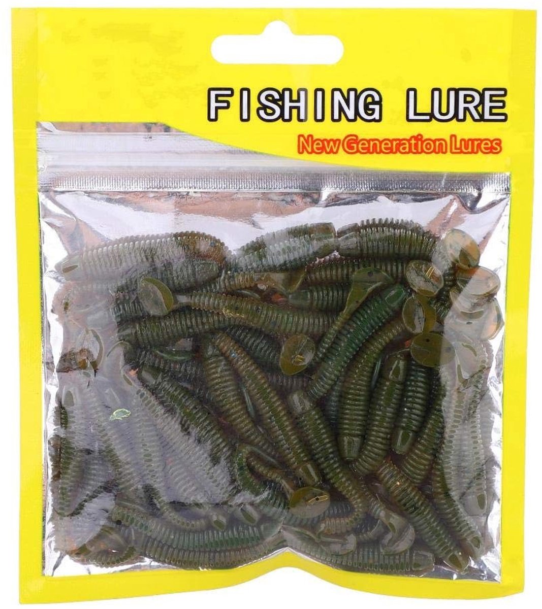 Allecto - Lures - Vissen - 50 Pcs Soft Plastic T-Tail Grub Worm Bait - Zwart - Vissersaccessoire - Kunstmatig aas - Vissen met plezier