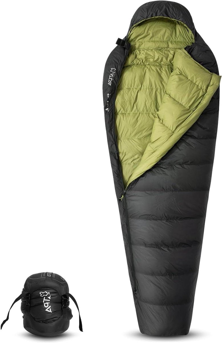Mummieslaapzak Dons - Outdoor Slaapzak - Kamperen en Reizen - ISO EN Getest - 220x80cm - Zwart