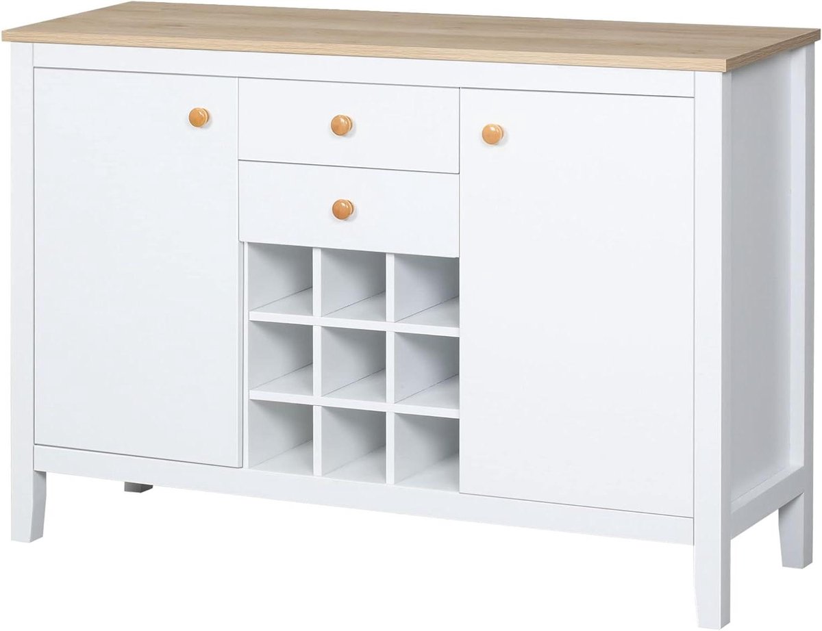Buffetkast met Flessenhouder - Dressoir Keuken - Opbergen Keuken - Verstelbare Planken - 110 x 35 x 75 cm