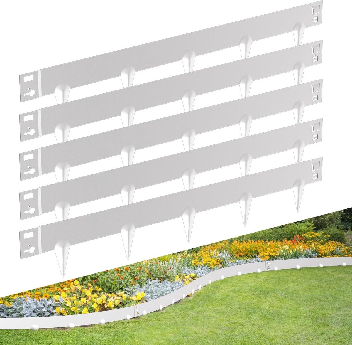 Gazonrand Metaal - Bloembedomranding Tuinrand - Tuin Afscheiden - Verzinkt Koolstofstaal - 20 m x 15 cm - Zilver