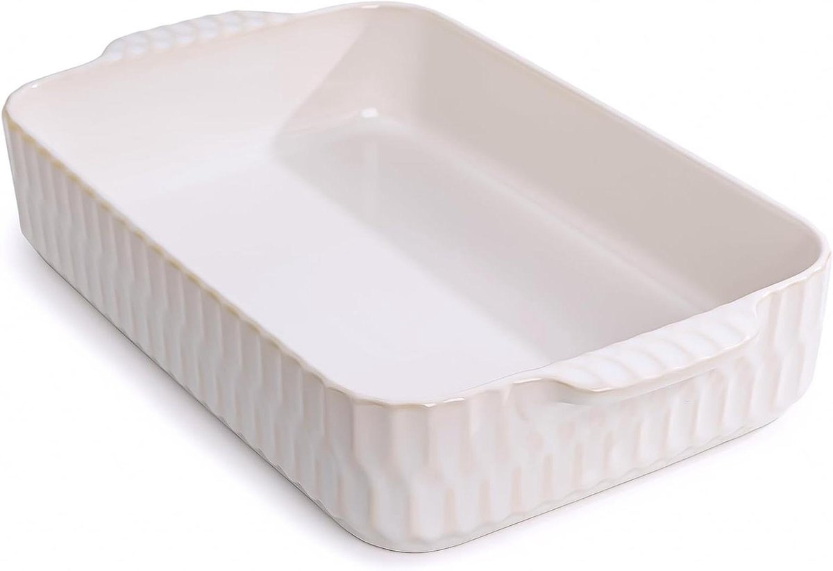 Keramische Ovenschaal - Lasagneschaal Rechthoek - Ovenschotels Maken - Extra Grote Capaciteit - 4.7 QT - Bruin